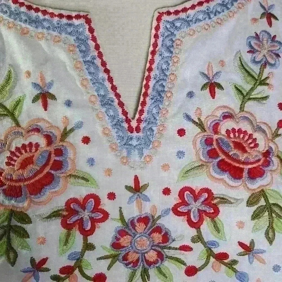 John Mark 100% Linen Floral Embroidered  Tunic Blouse Boho sz S - Picture 3 of 13